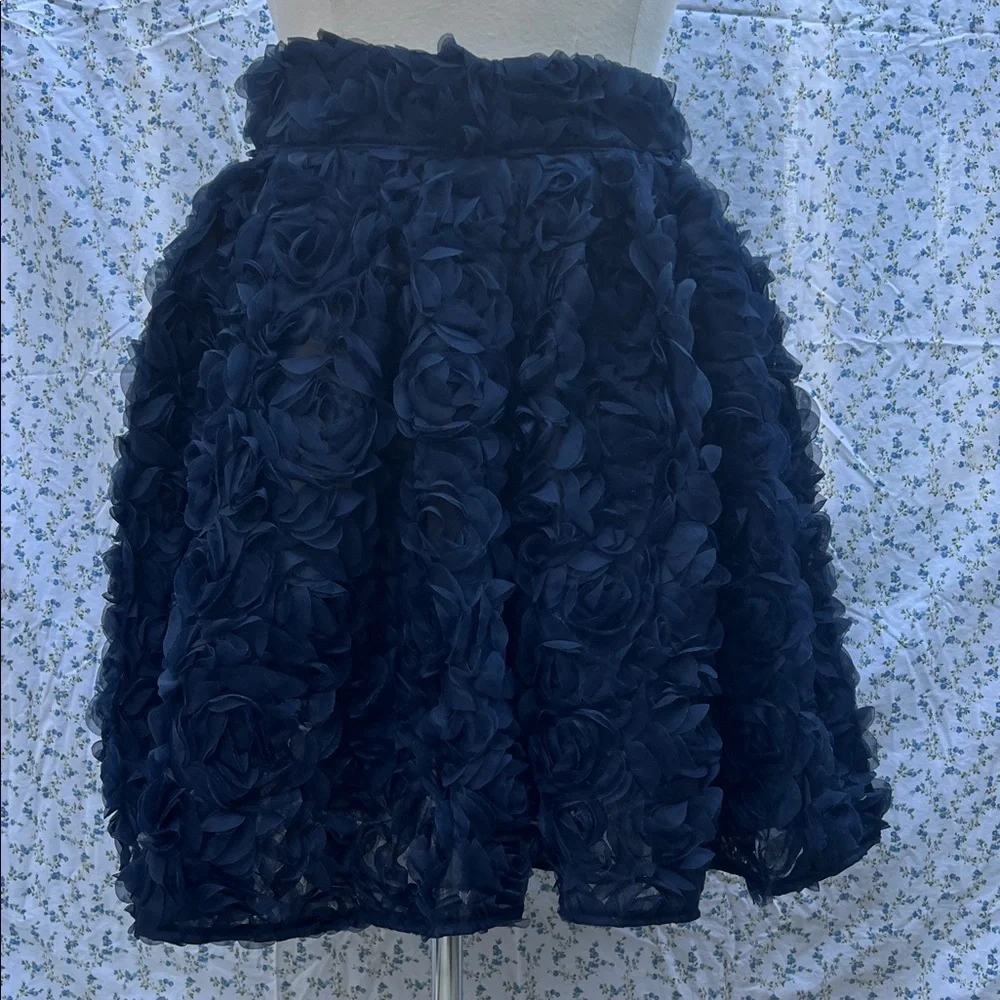 Handcrafted Chic Navy Floral Mini Skirt - Picture 6 of 6
